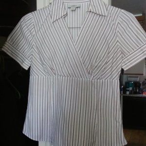 Ann Taylor LOFT Burgundy Stripe Short-Sleeve Blouse, Size 8P
